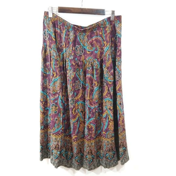 Venezia Paisley Purple Blue Midi Pull On Skirt - Picture 3 of 8